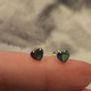 Heart-Shaped Sterling Silver Abalone Earrings Brand New In Box